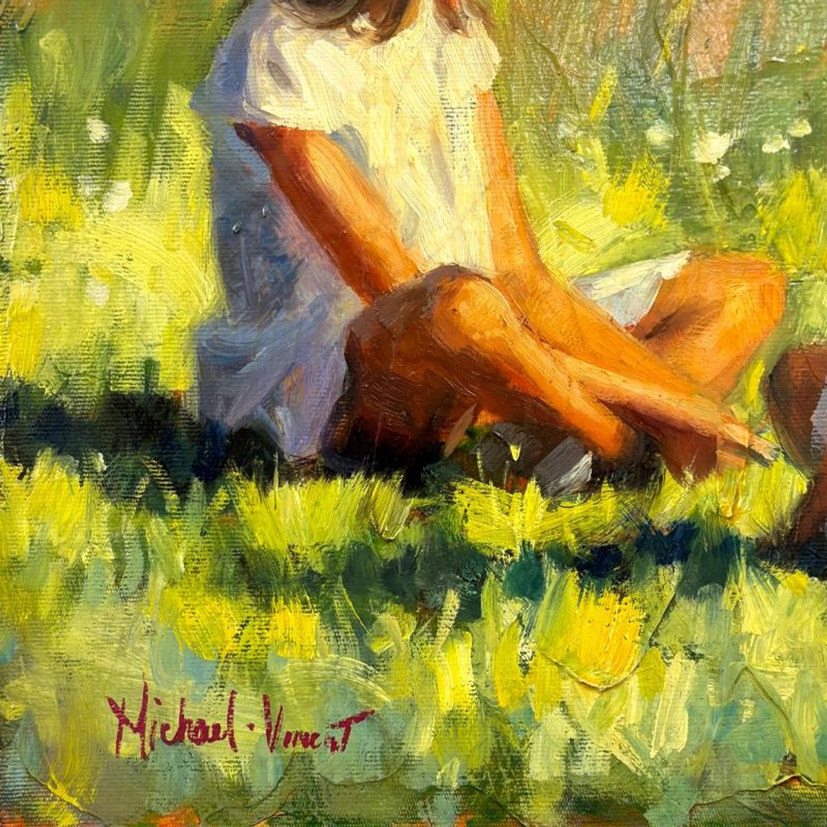 Michael Vincent, "Storytime" Original Painting on Canvas, Hand Signed with Letter of Authenticity.
