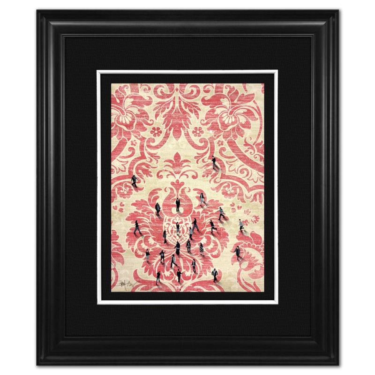 Craig Alan, "Fragments (Populous)" Framed Original Mixed Media on Vintage Wallpaper, Hand Signed with Letter of Authenticity.