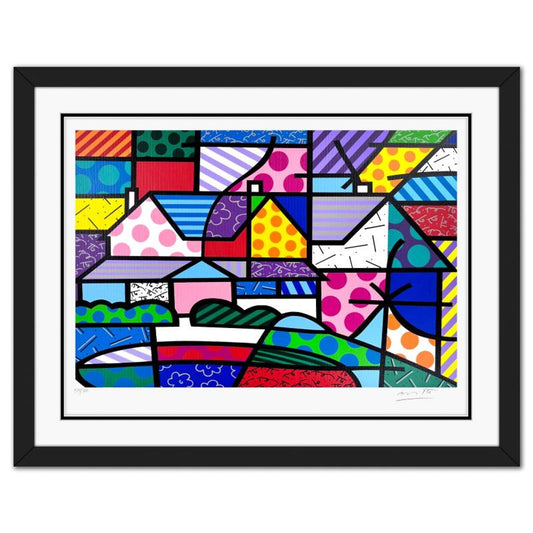Britto, "Roses View" Framed Limited Edition Serigraph, Numbered and Hand Signed with Letter of Authenticity.