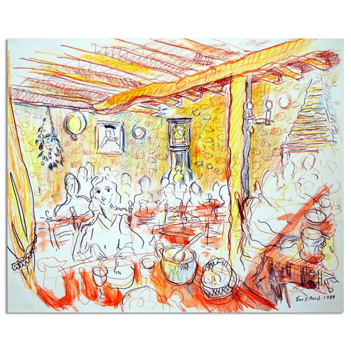 Wayne Ensrud, "La Ferme Restaurant In Perigord, France" Mixed Media Original Artwork with COA.