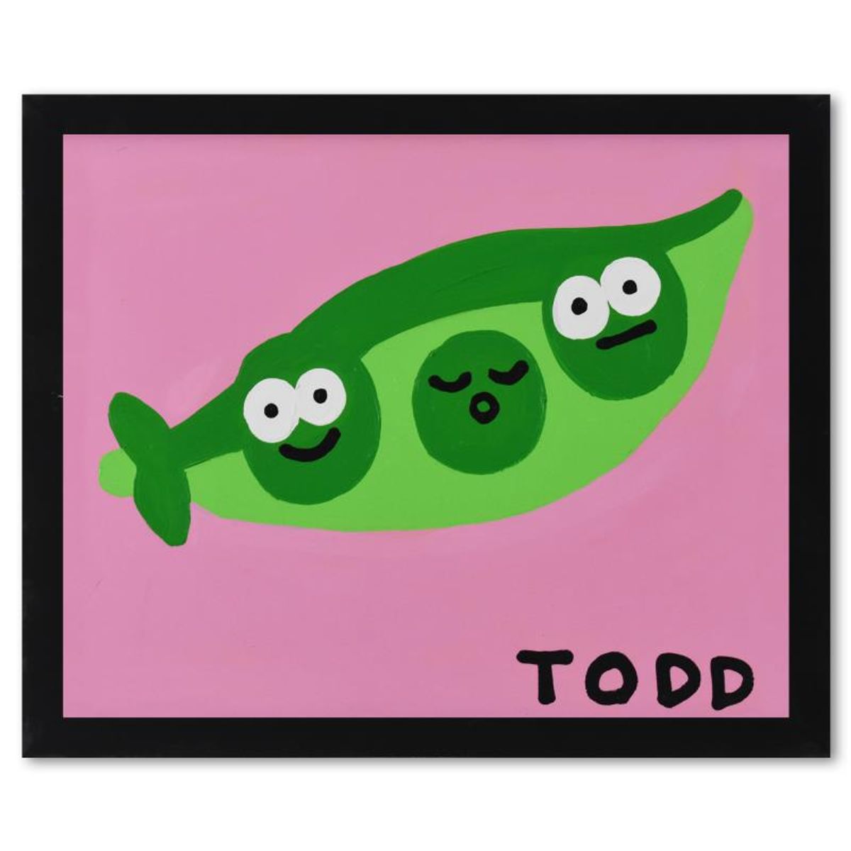 Todd Goldman, "Peas" Framed Original Acrylic Painting on Canvas, Hand Signed with Letter of Authenticity.