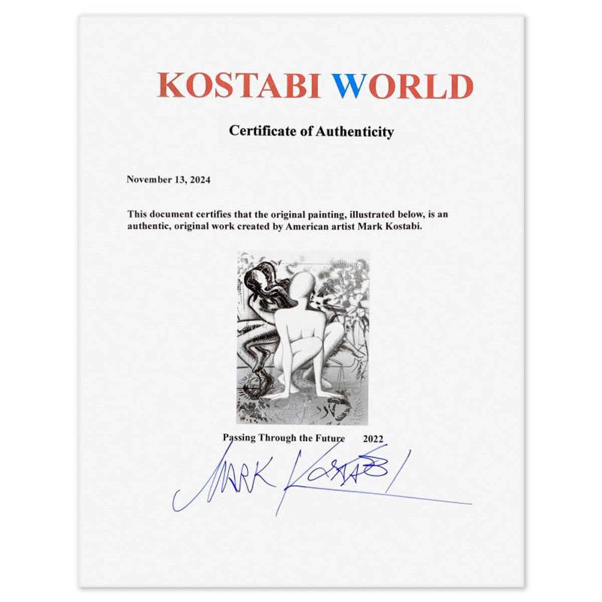 Mark Kostabi, "Passing Through the Future" Framed Original Mixed Media Drawing on Paper, Hand Signed with Certificate of Authenticity