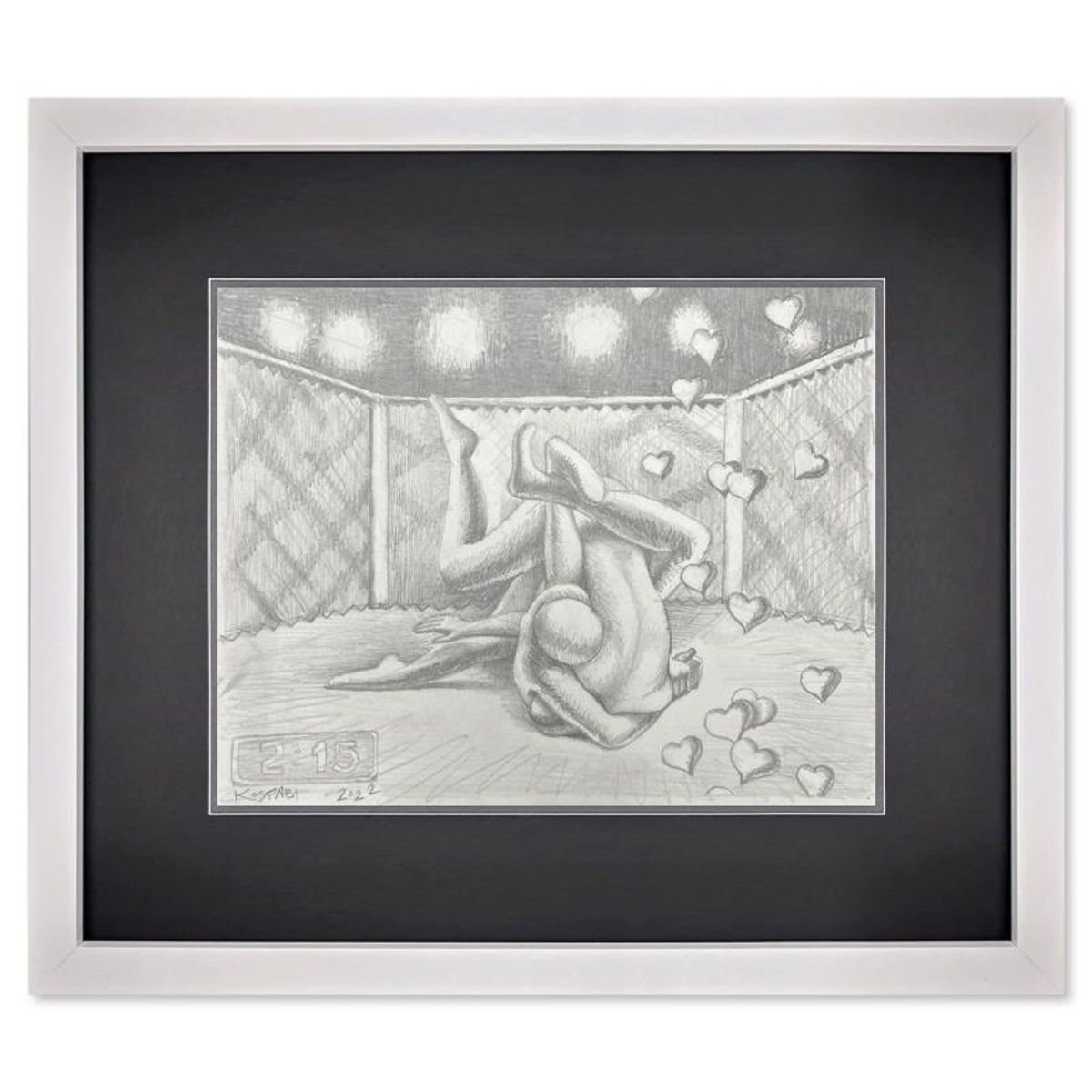 Mark Kostabi, "Love Tap" Framed Original Drawing on Paper, Hand Signed with Certificate of Authenticity.