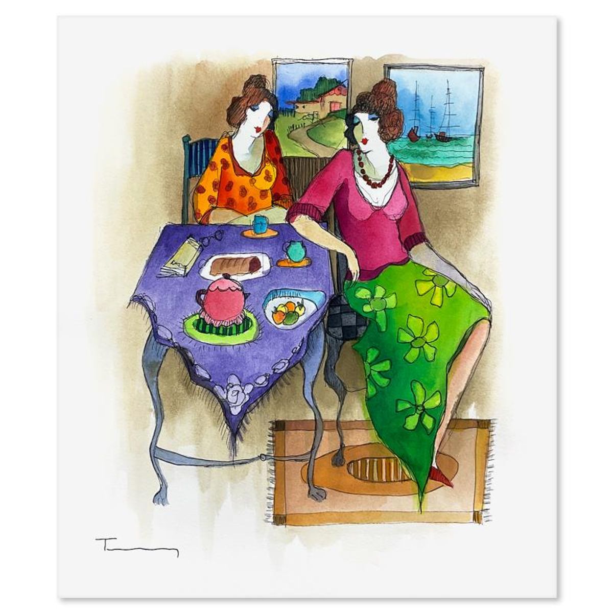 Itzchak Tarkay (1935-2012), Original Mixed Media Watercolor Painting on Paper, Hand Signed with Letter of Authenticity