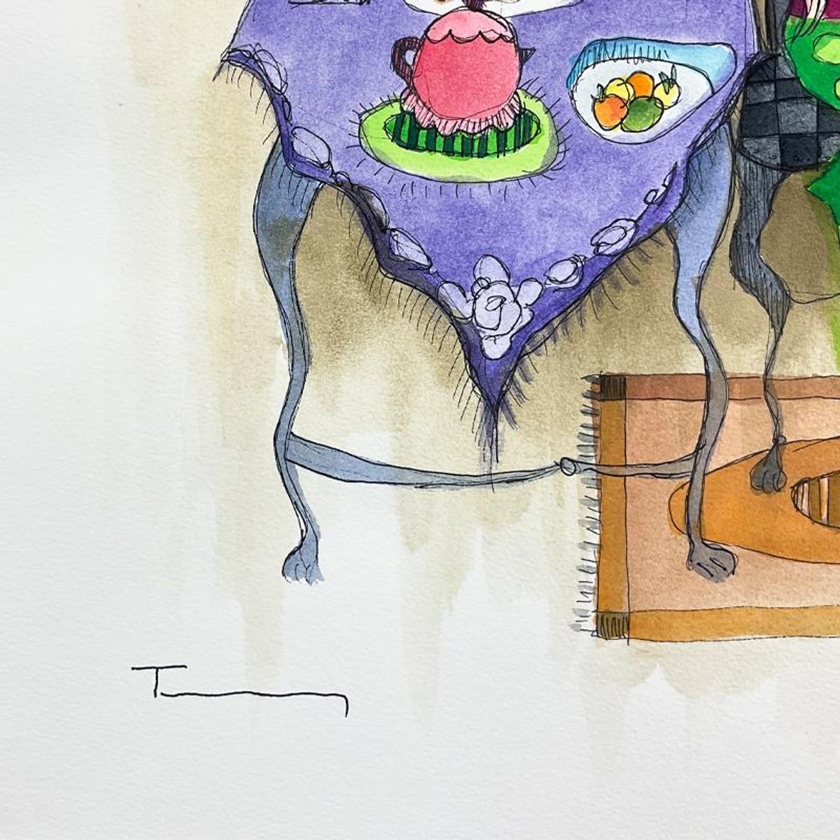 Itzchak Tarkay (1935-2012), Original Mixed Media Watercolor Painting on Paper, Hand Signed with Letter of Authenticity