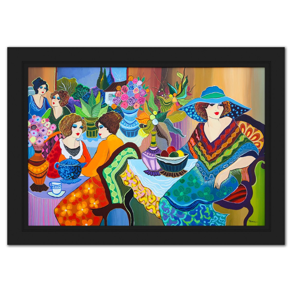 Patricia Govezensky- Original Acrylic on Canvas "Teatime with Friends"
