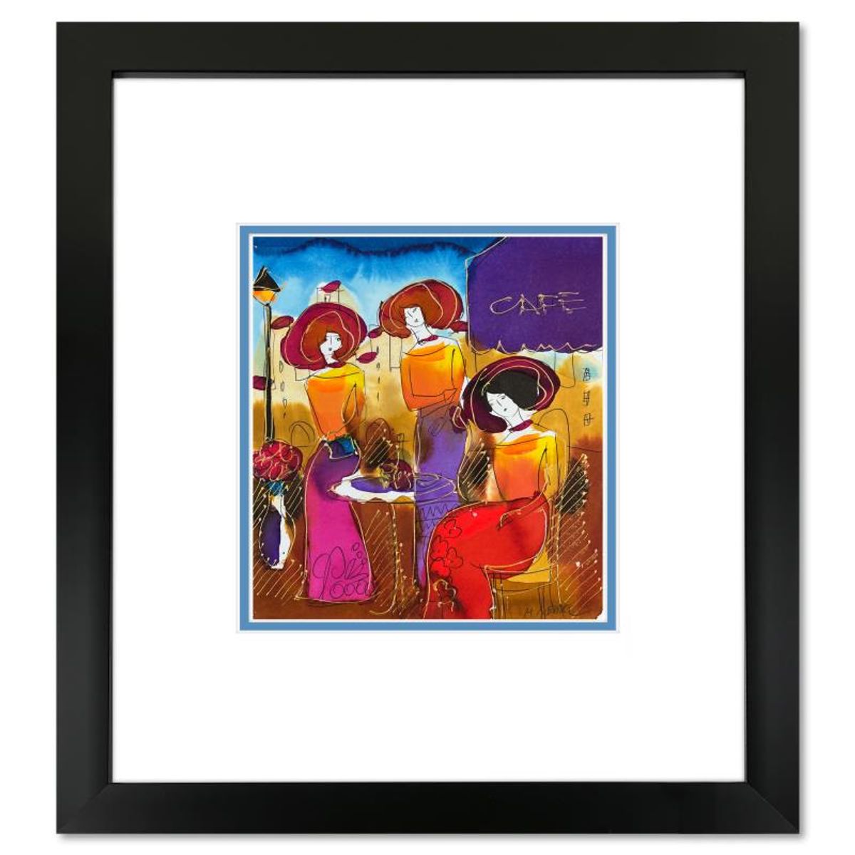Moshe Leider, Framed Original Mixed Media Watercolor Painting, Hand Signed with Letter of Authenticity.