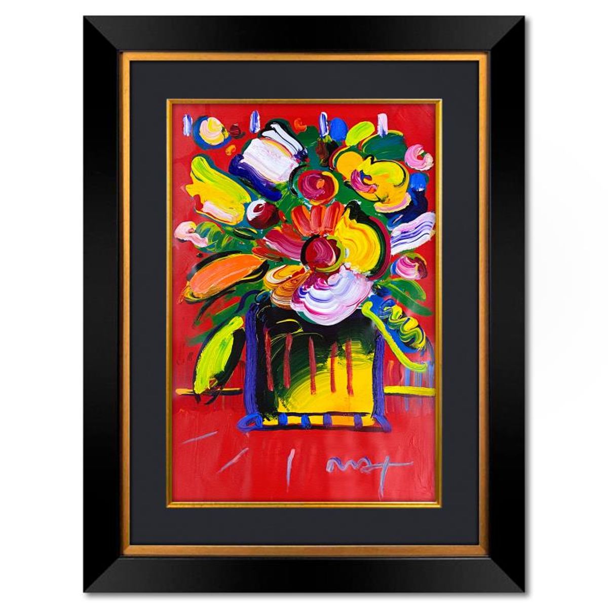 Peter Max (1937-2026), "Abstract Flower" Framed One-of-a-Kind Mixed Media, Hand Signed with Registration Number Certifying Authenticity.