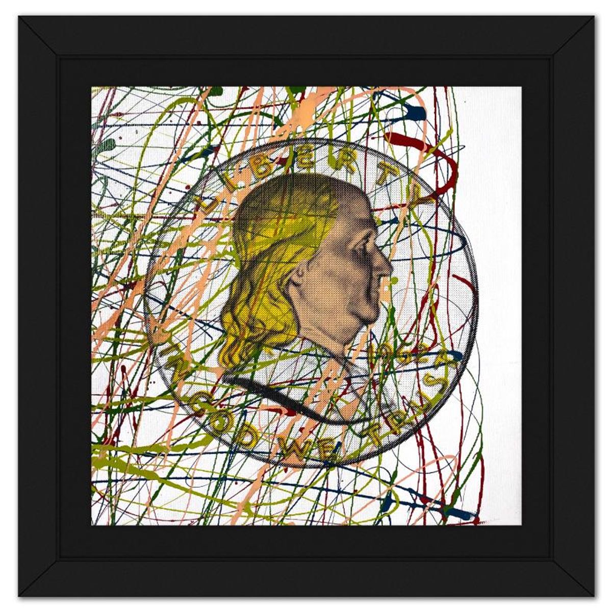 Steve Kaufman (1960-2010), "Ben Half Dollar" Framed Hand Embellished Limited Edition Silscreen, Numbered 37/50 Inverso and Hand Signed with Letter of Authenticity