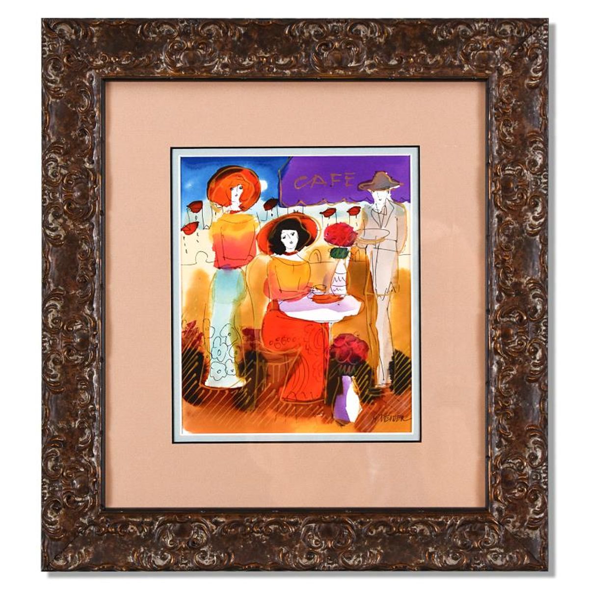 Moshe Leider, Framed Original Mixed Media Watercolor Painting, Hand Signed with Letter of Authenticity.