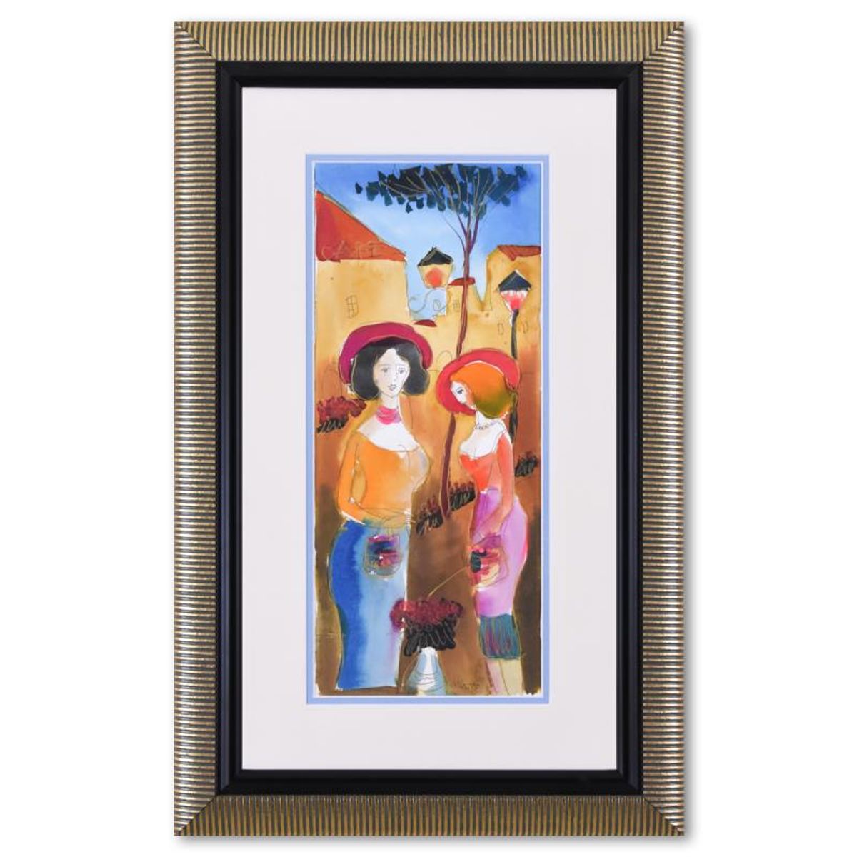 Moshe Leider, Framed Original Mixed Media Watercolor Painting, Hand Signed with Letter of Authenticity.