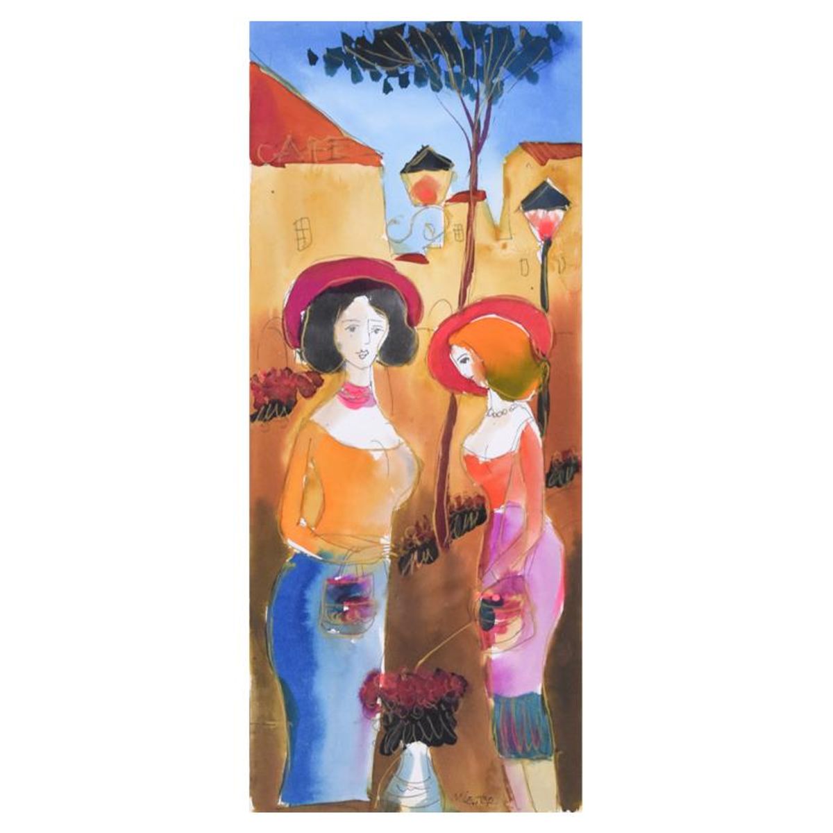 Moshe Leider, Framed Original Mixed Media Watercolor Painting, Hand Signed with Letter of Authenticity.
