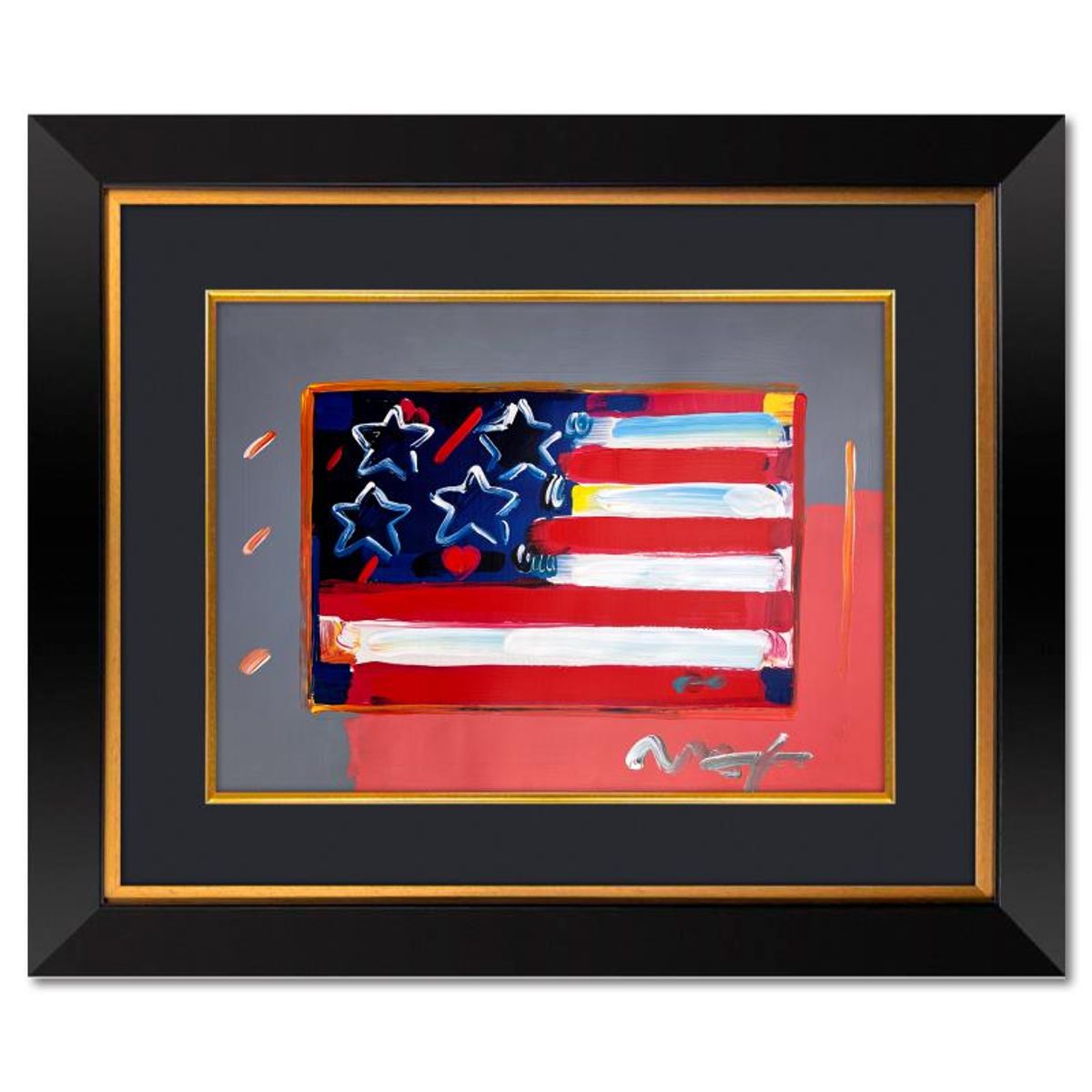 Peter Max (1937-2026), "Flag" Framed One-of-a-Kind Mixed Media, Hand Signed with Registration Number Certifying Authenticity.