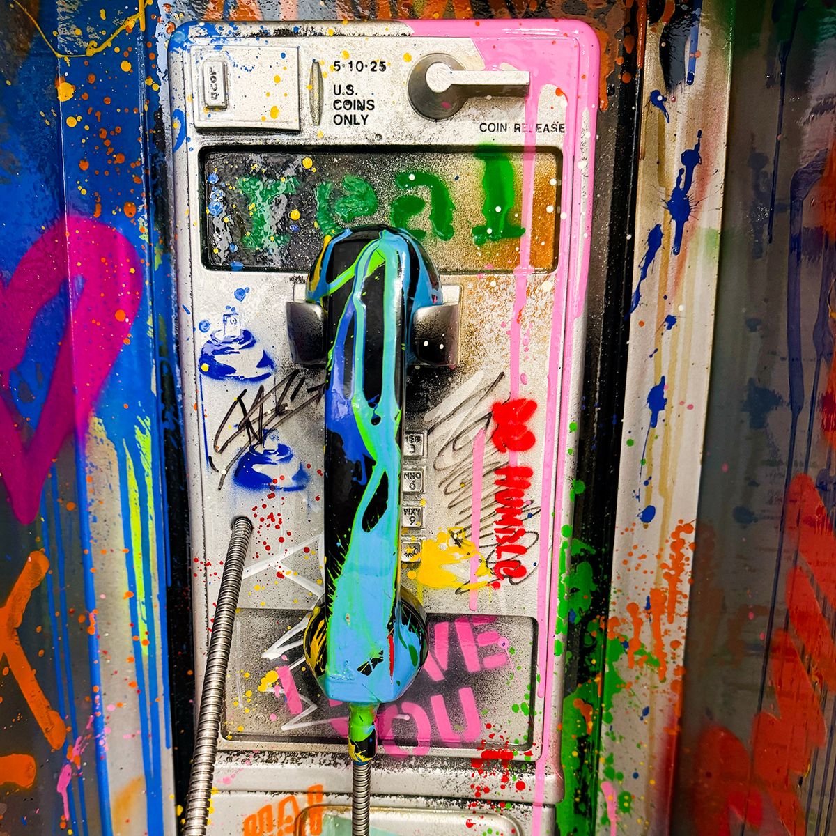 Mr. Brainwash- Stencil and Mixed Media on Fiberglass Sculpture with Metal base "Payphone, 2026"