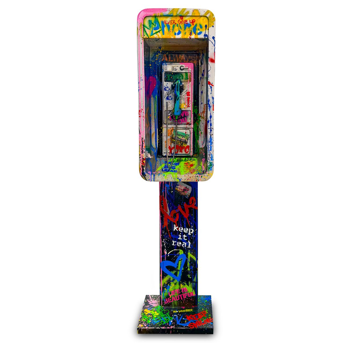 Mr. Brainwash- Stencil and Mixed Media on Fiberglass Sculpture with Metal base "Payphone, 2026"