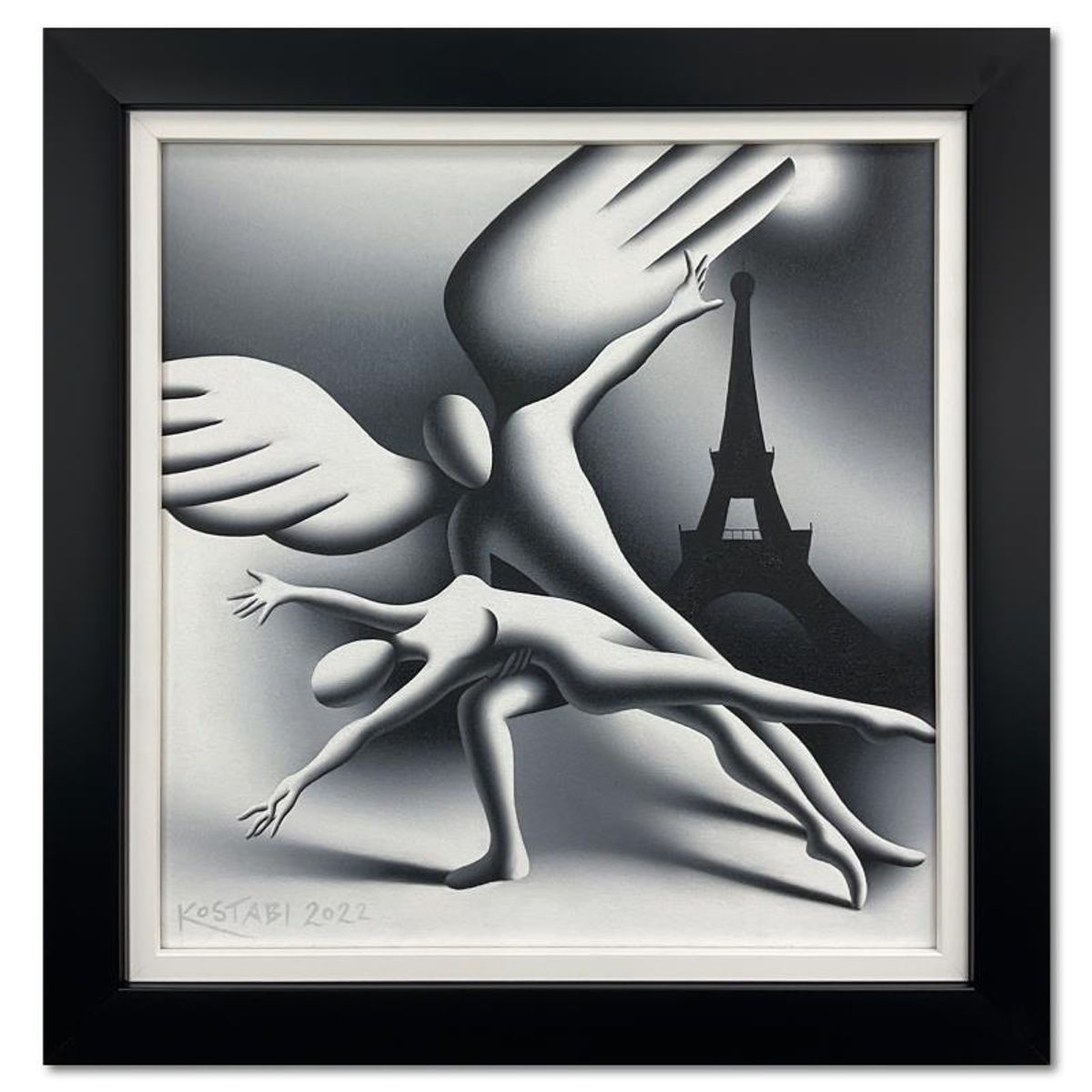 Mark Kostabi, "The Spirit" Framed Original Oil Painting on Canvas, Hand Signed with Letter of Authenticity