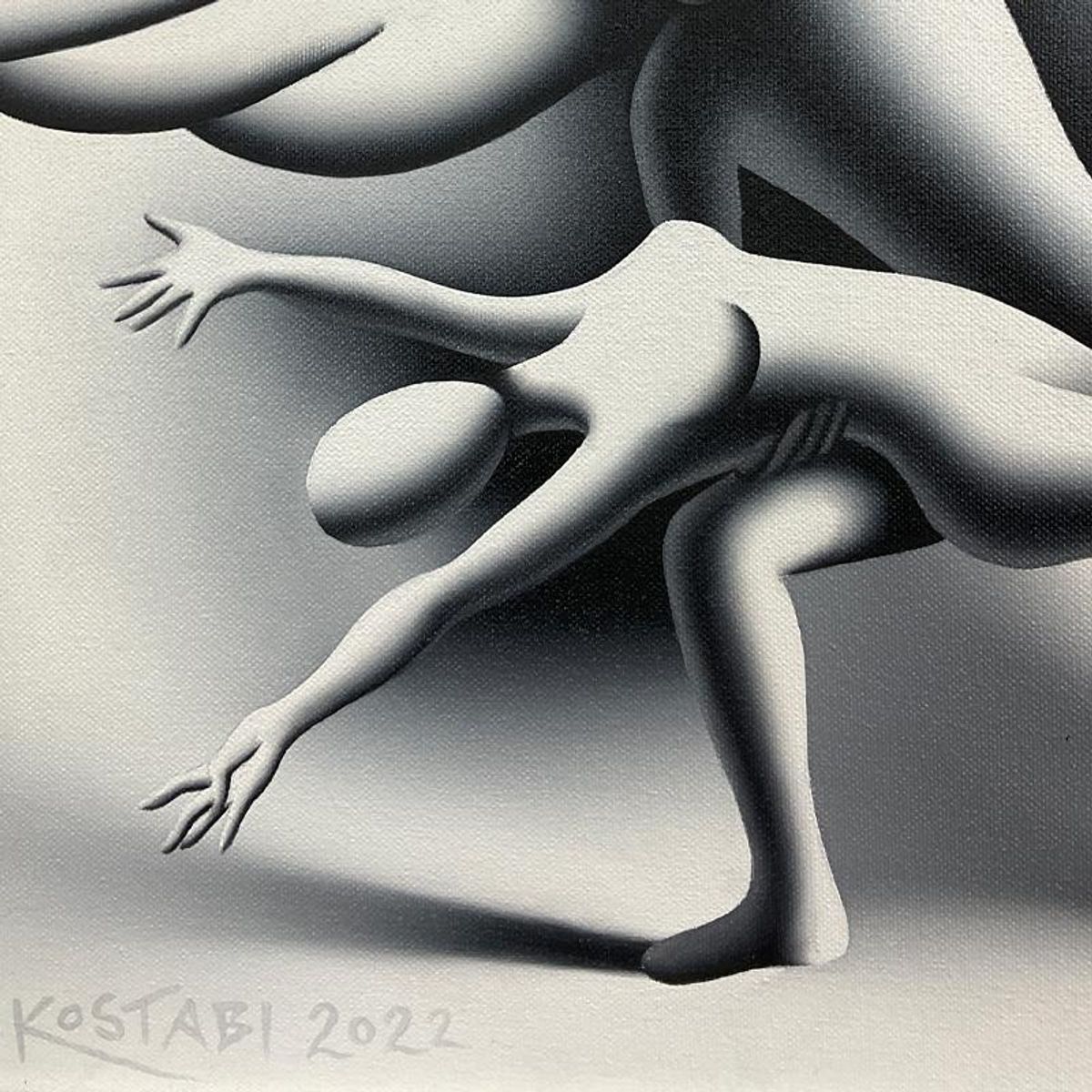 Mark Kostabi, "The Spirit" Framed Original Oil Painting on Canvas, Hand Signed with Letter of Authenticity