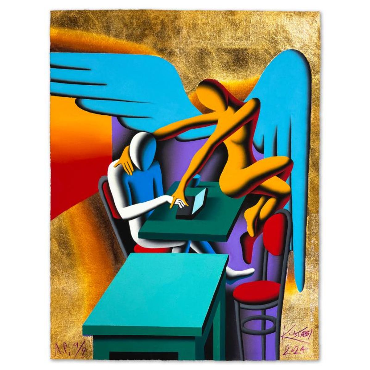 Mark Kostabi, "Spiritual Guidance" Limited Edition, AP Numbered 9/9 and Hand Signed with Letter of Authenticity.