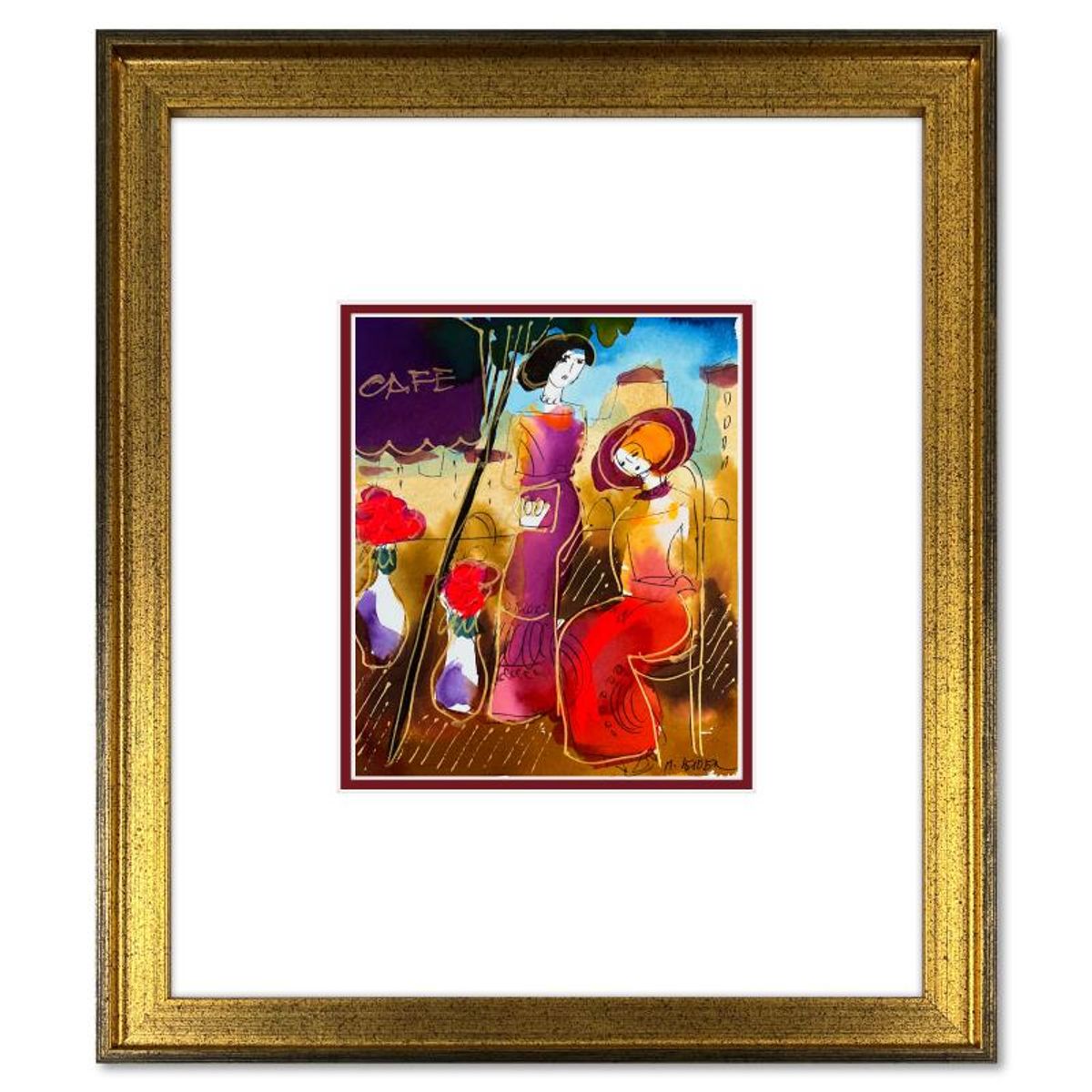 Moshe Leider, Framed Original Mixed Media Watercolor Painting, Hand Signed with Letter of Authenticity.