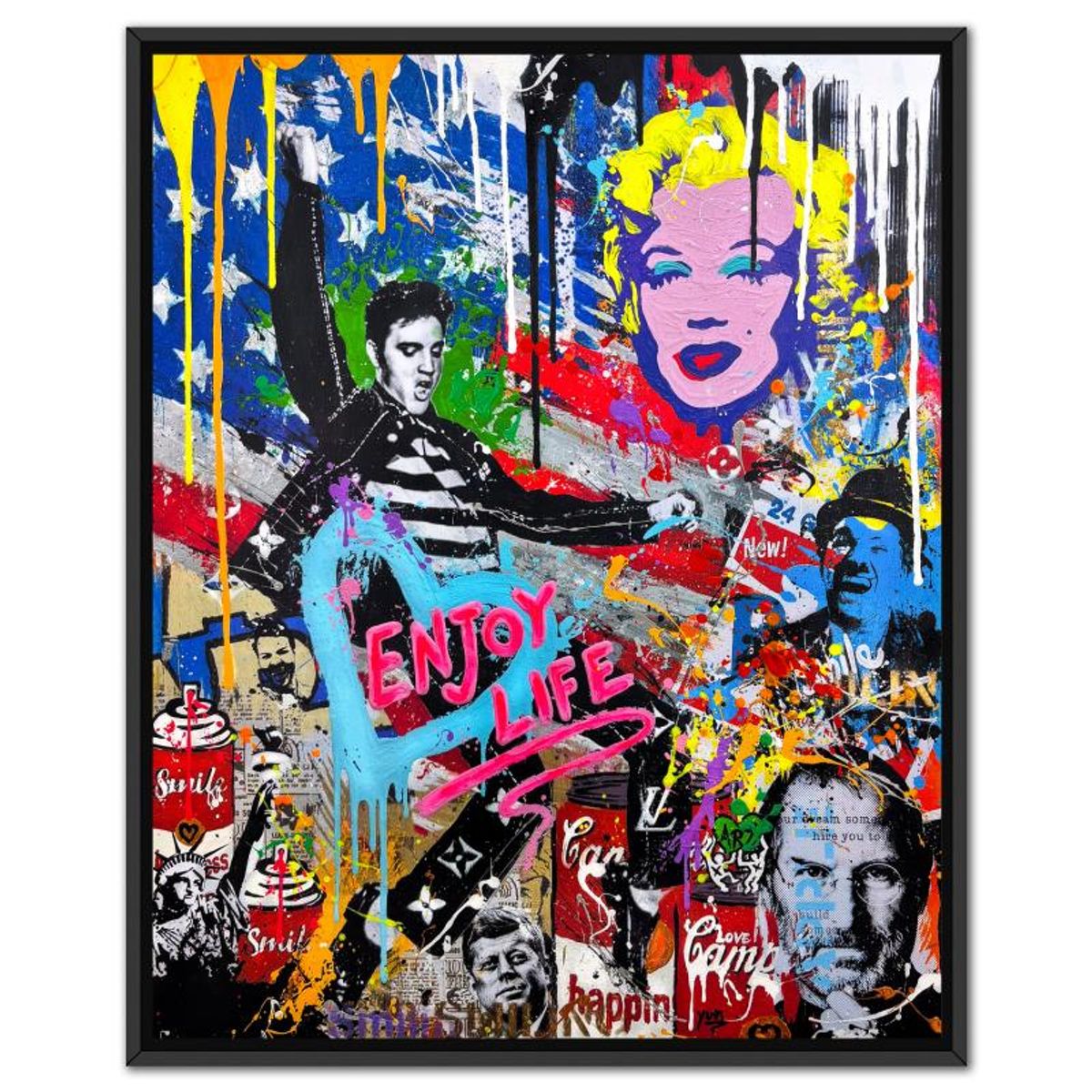 Yuvi, "Enjoy Life" Framed Hand Embellished Limited Edition on Canvas, Numbered 13/45 and Hand Signed with Letter of Authenticity.