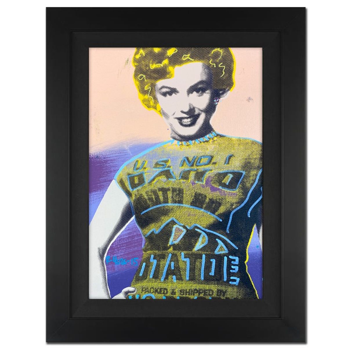 "Ringo" Daniel Funes, "Marilyn in a Potato Sack" Framed One-of-a-Kind Mixed Media on Canvas, Hand Signed by the artist and Steve Kaufman (1960-2010) with Letter of Authenticity.