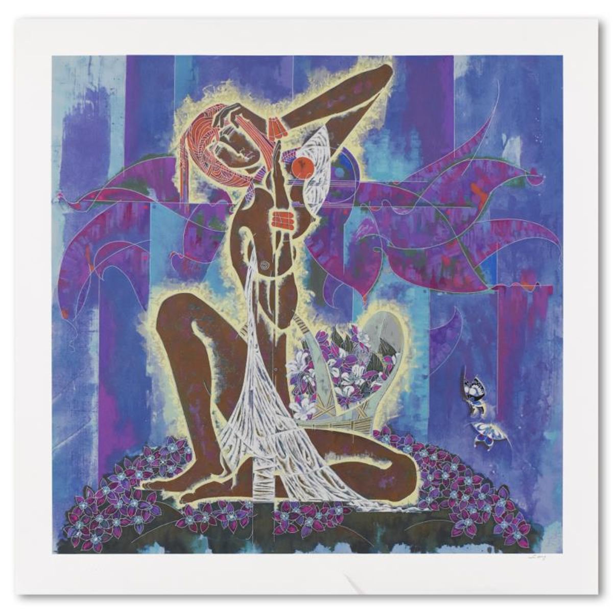 Lu Hong, "Wild Flowers" Limited Edition Serigraph, Numbered 294/300 and Hand Signed with Letter of Authenticity (Disclaimer)