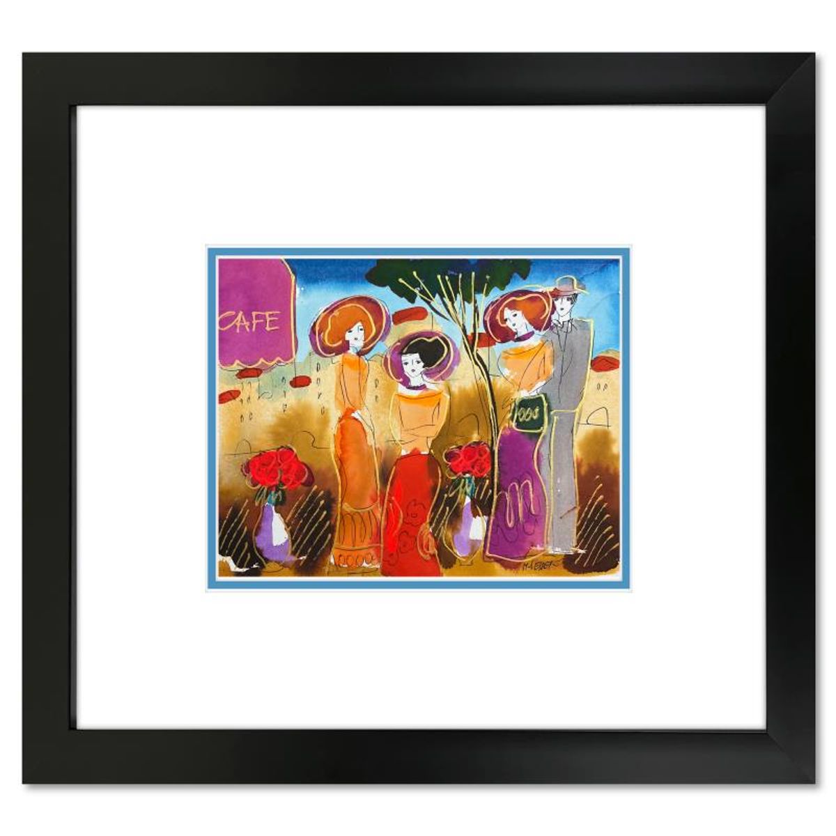 Moshe Leider, Framed Original Mixed Media Watercolor Painting, Hand Signed with Letter of Authenticity.
