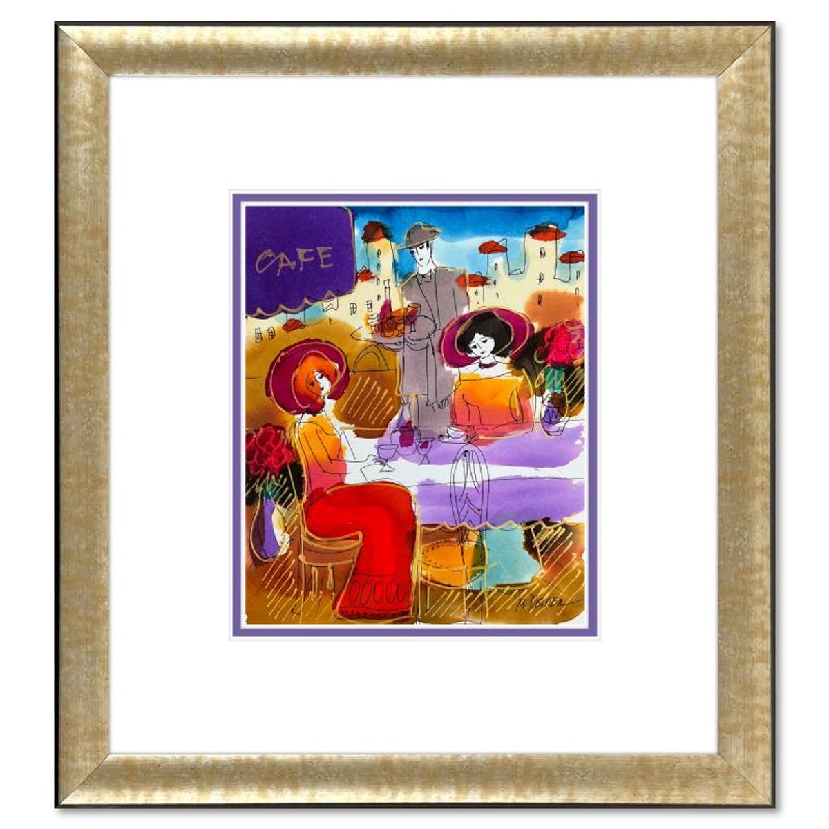 Moshe Leider, Framed Original Mixed Media Watercolor Painting, Hand Signed with Letter of Authenticity.