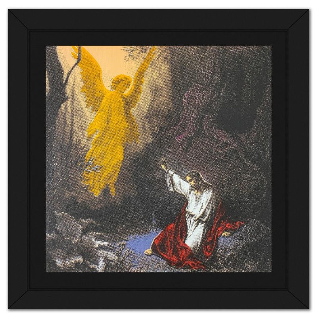 Steve Kaufman (1960-2010), "Jesus and the Angel" Framed Hand Embellished Limited Edition Silscreen, Numbered AP 5/50 Inverso and Hand Signed with Letter of Authenticity