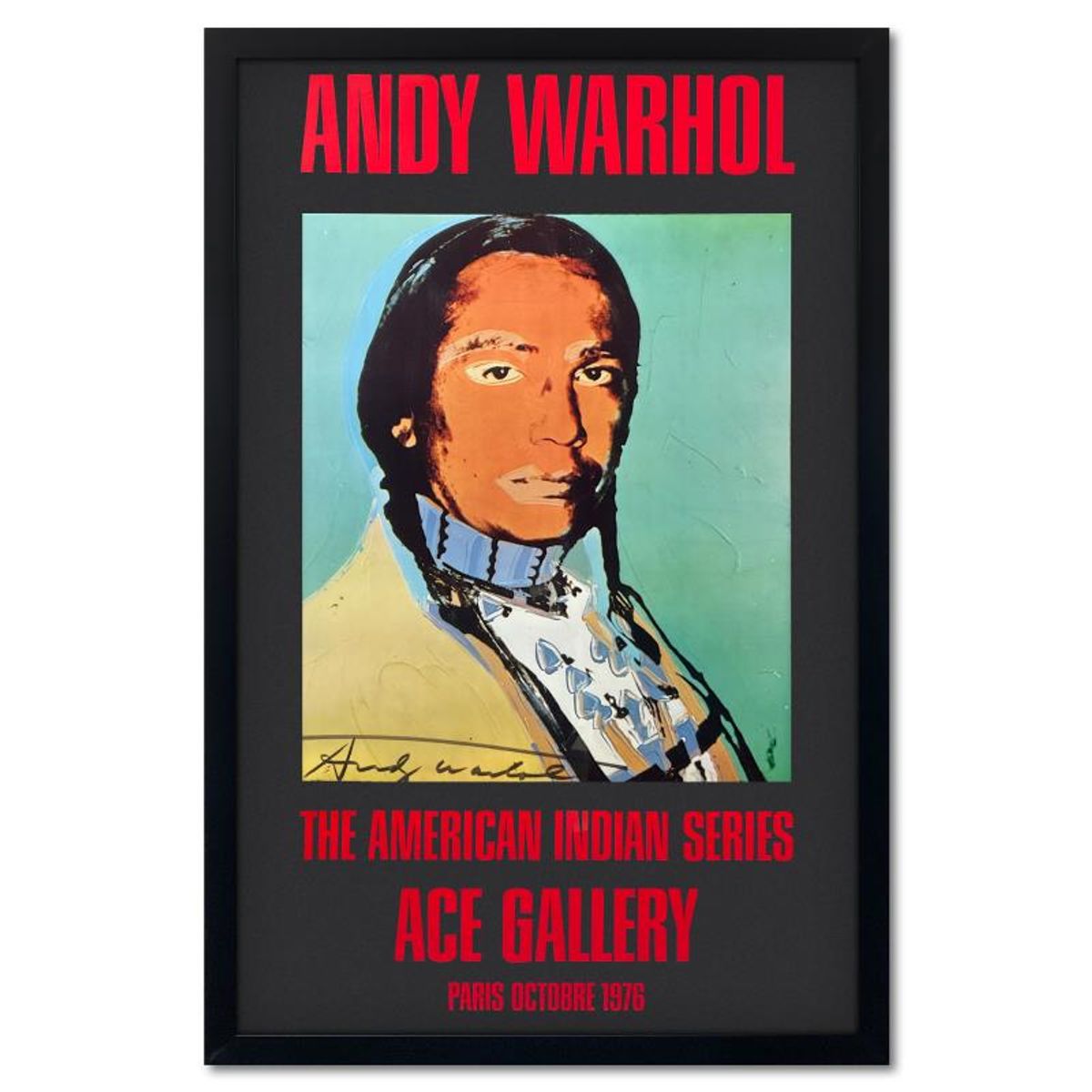 Andy Warhol (1928-1987), "The American Indian Series (Black)" Framed Vintage Poster (51" x 33") from Ace Gallery (1976), Hand Signed with Letter of Authenticity.