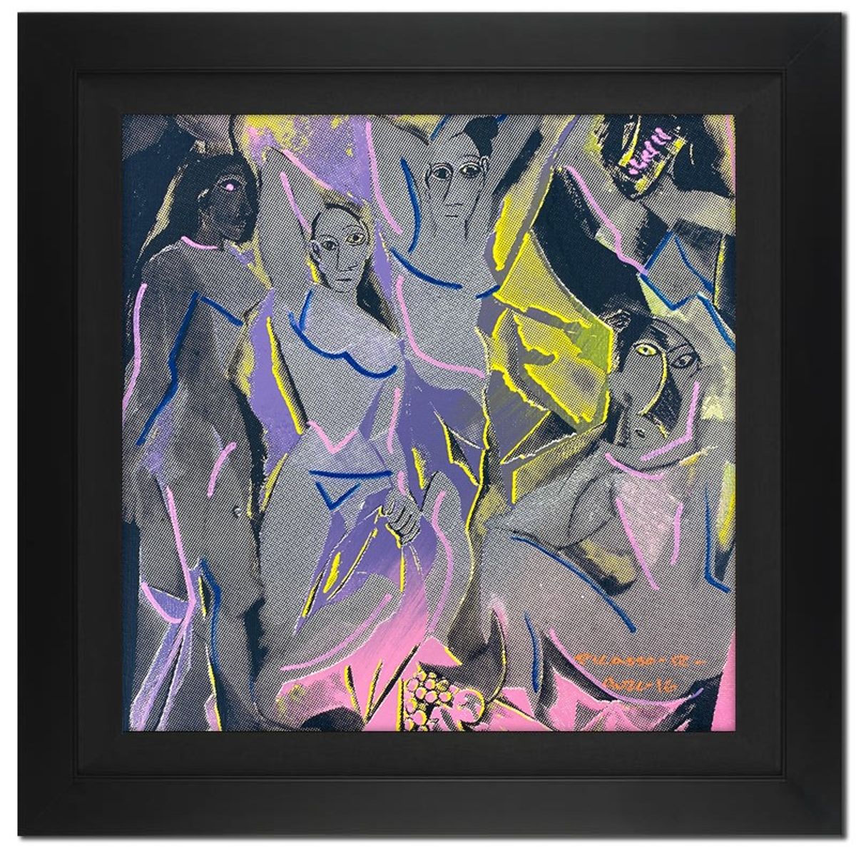 "Ringo" Daniel Funes, "Picasso Dancers" Framed One-of-a-Kind Mixed Media on Canvas, Hand Signed by the artist and Steve Kaufman (1960-2010) with Letter of Authenticity.
