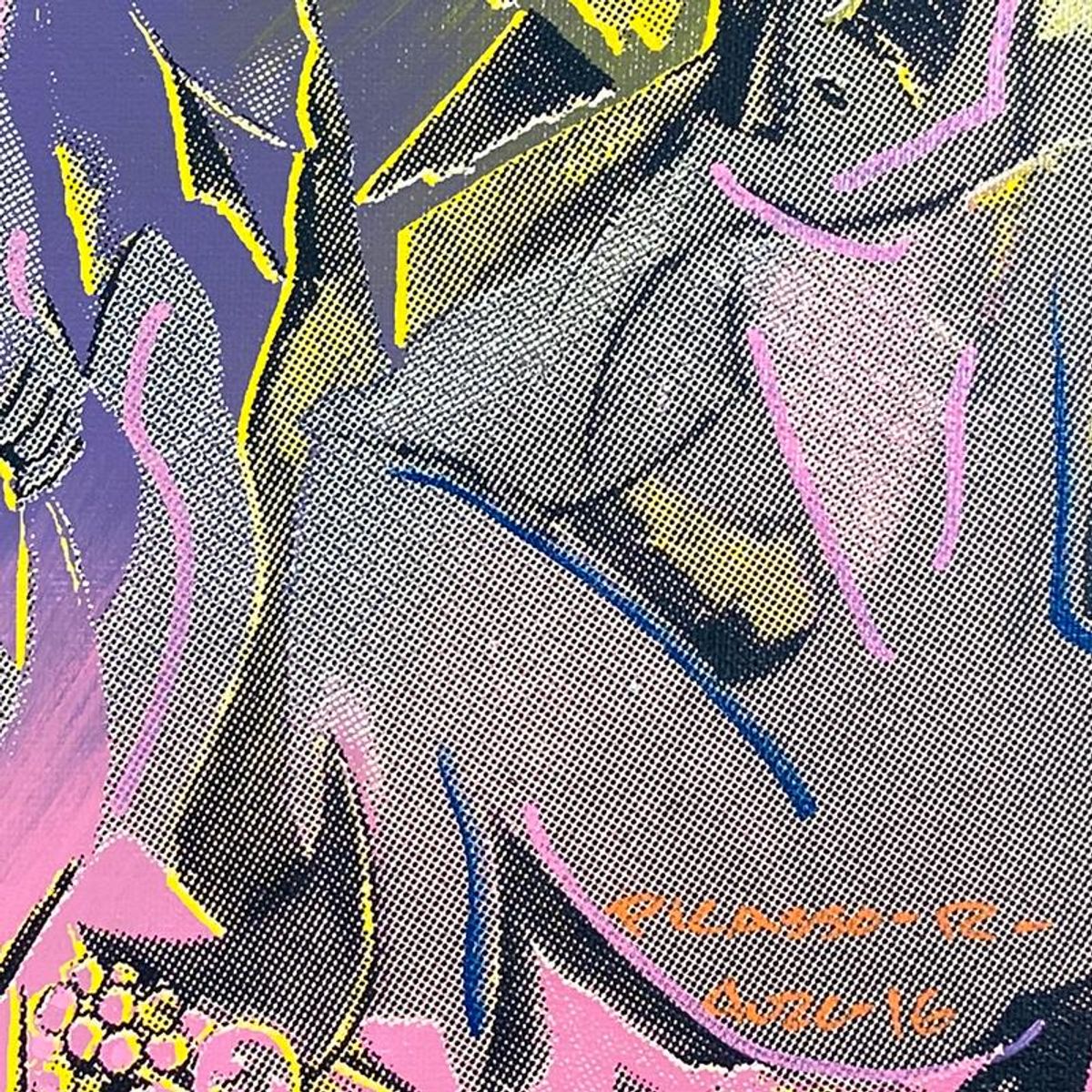 "Ringo" Daniel Funes, "Picasso Dancers" Framed One-of-a-Kind Mixed Media on Canvas, Hand Signed by the artist and Steve Kaufman (1960-2010) with Letter of Authenticity.