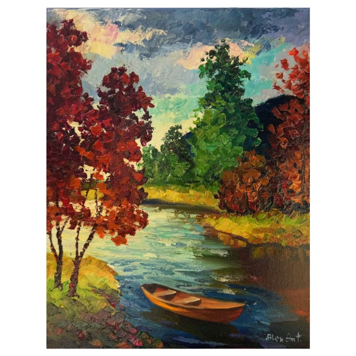 Alexander Antanenka, "Autumn Creek" Hand Signed Original Painting on Canvas with Letter of Authenticity.
