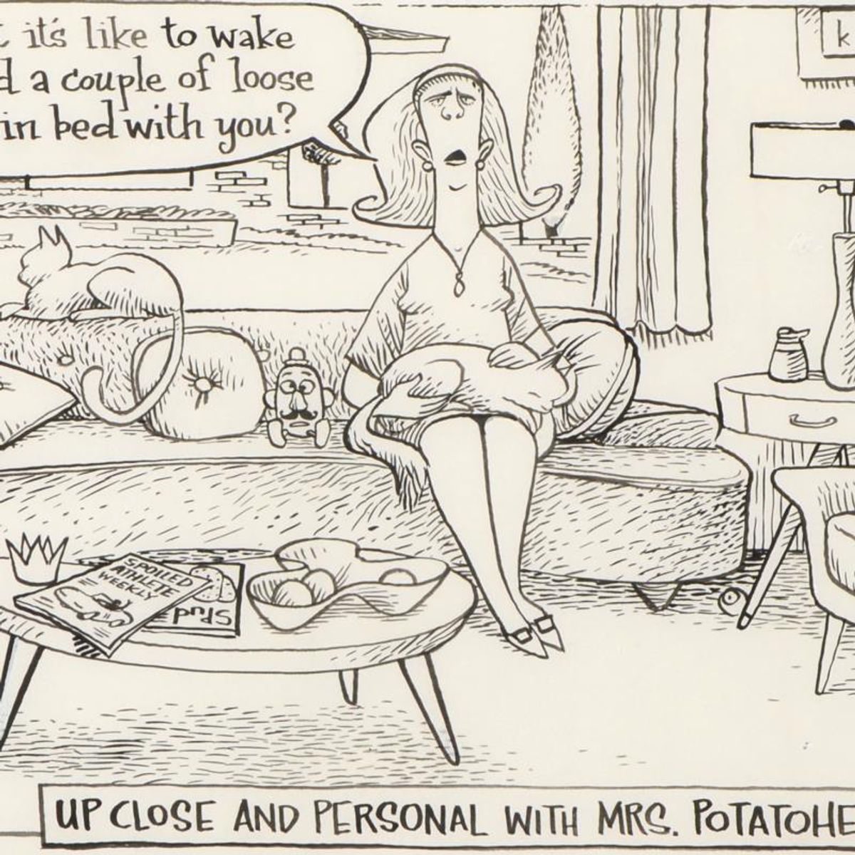 Bizarro, "Mrs Potato Head" is a Framed Original Pen & Ink Drawing by Dan Piraro, Hand Signed with Letter of Authenticity.