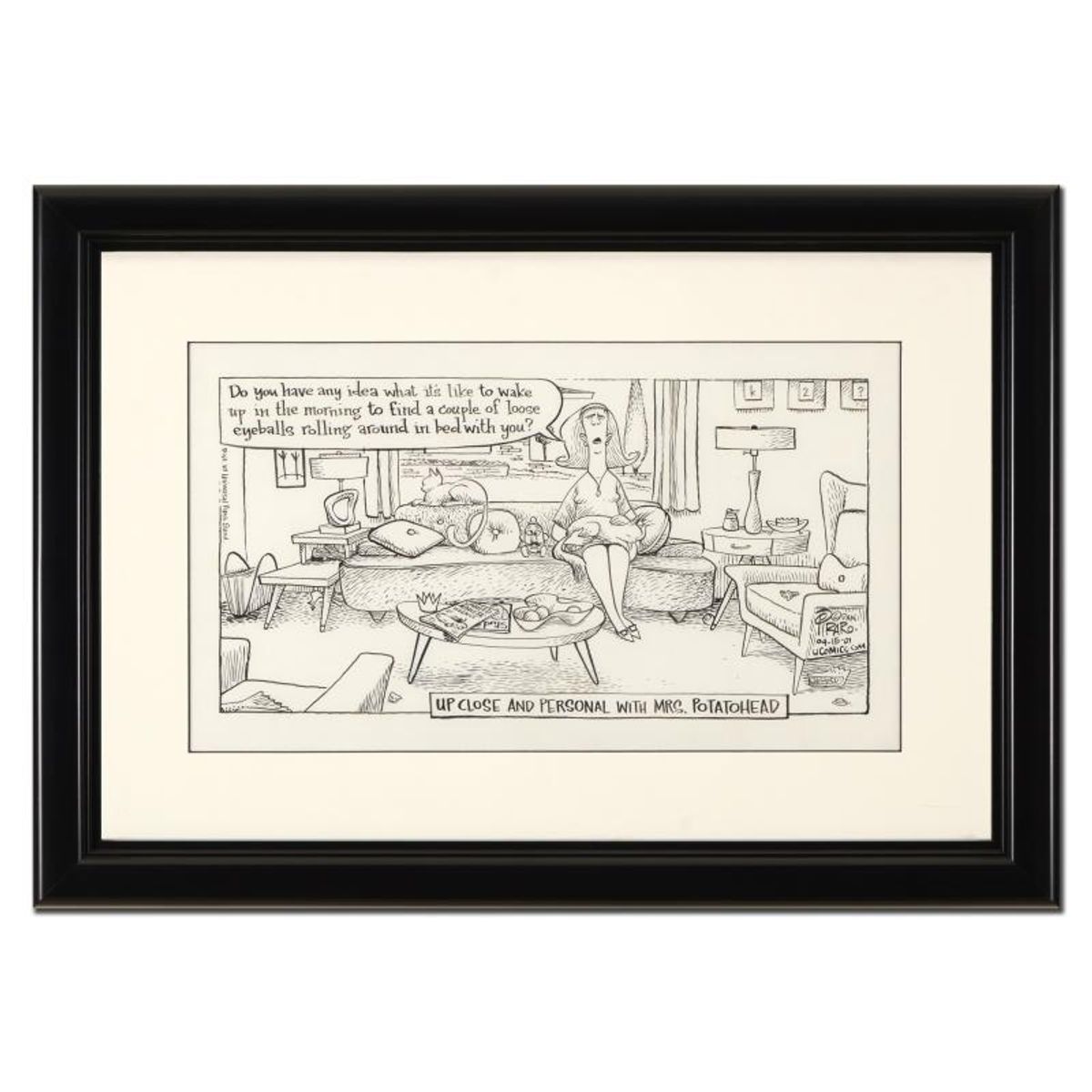 Bizarro, "Mrs Potato Head" is a Framed Original Pen & Ink Drawing by Dan Piraro, Hand Signed with Letter of Authenticity.