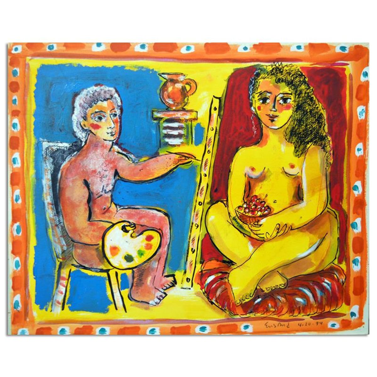 Wayne Ensrud, "Artist And His Muse" Mixed Media Original Artwork with COA.