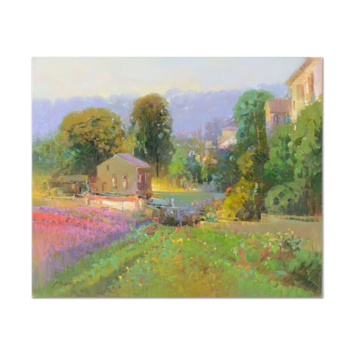 Ming Feng, "Floral Fusion" Original Oil Painting on Canvas, Hand Signed with Letter of Authenticity.