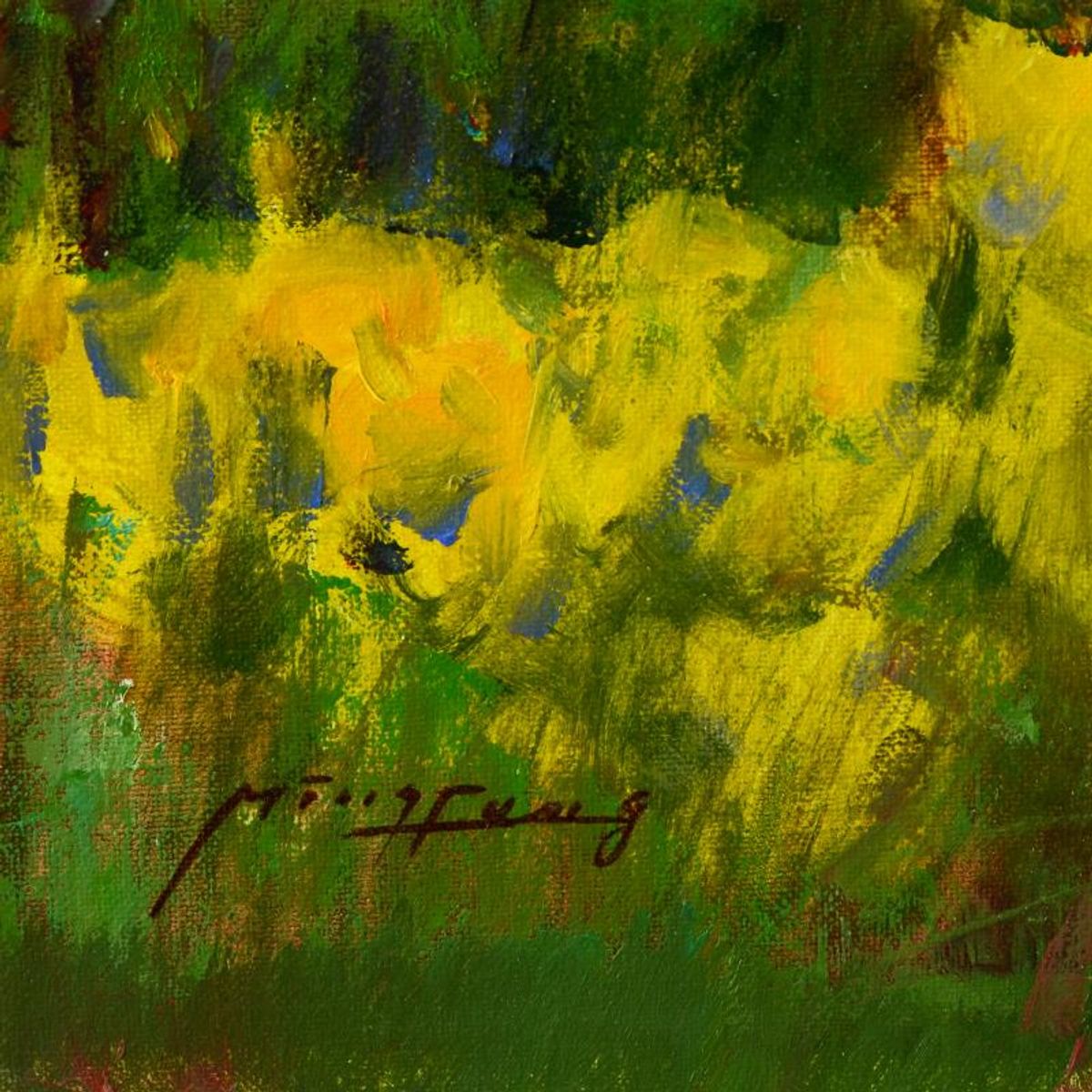 Ming Feng, "Timberland" Original Oil Painting on Canvas, Hand Signed with Letter of Authenticity.