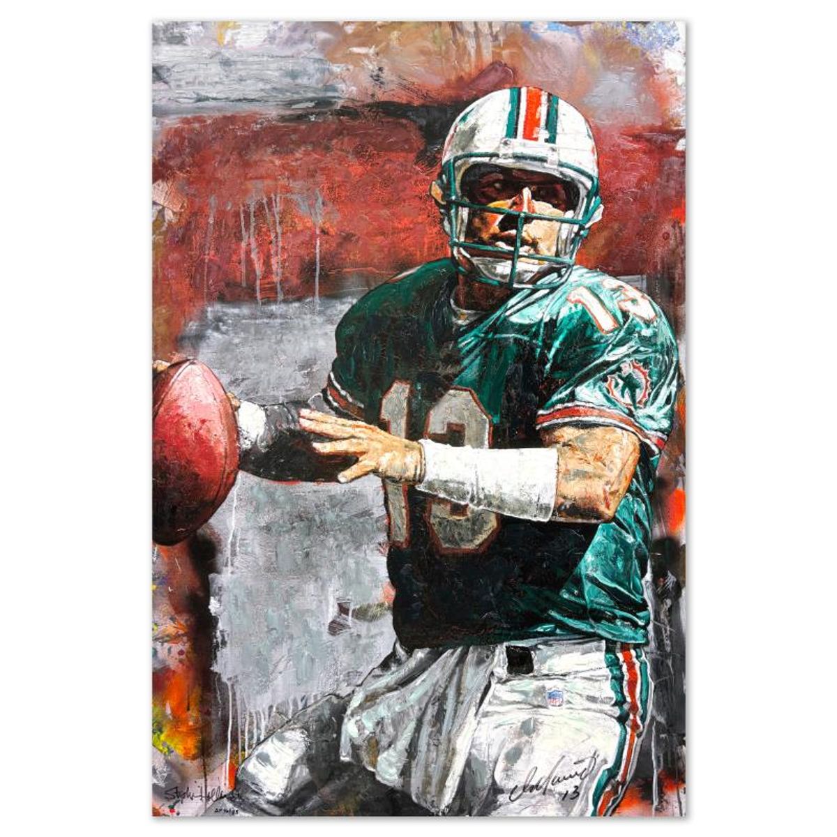 Stephen Holland, "Dan Marino" Hand Enhanced Limited Edition Serigraph on Canvas, AP Numbered 16/23 and Hand Signed by the Artist and Dan Marino with Certificate of Authenticity.