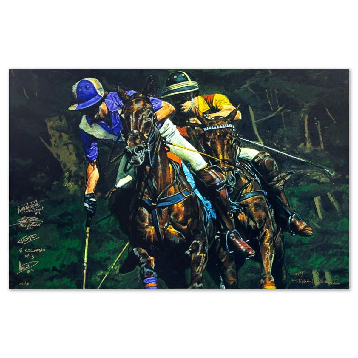 Stephen Holland, "Polo Players" Limited Edition on Canvas, AP Numbered 1/10 and Hand Signed by the Artist and Members of the Polo Team with Certificate of Authenticity.
