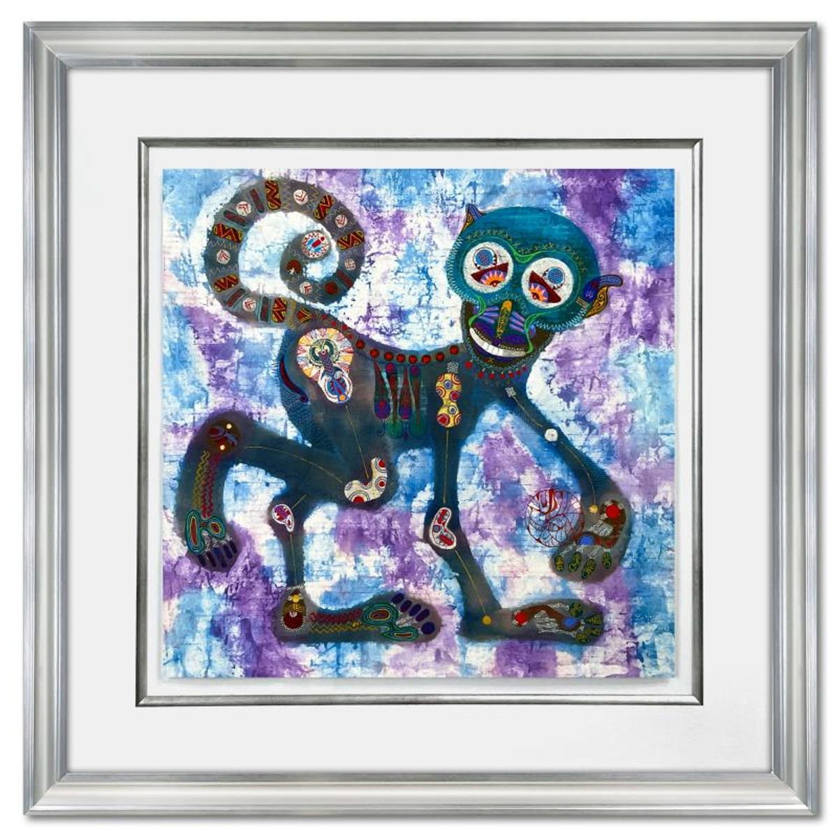 Lu Hong, "Chinese Zodiac - Metal Monkey" Framed Original Mixed Media Painting, Hand Signed with Letter of Authenticity.