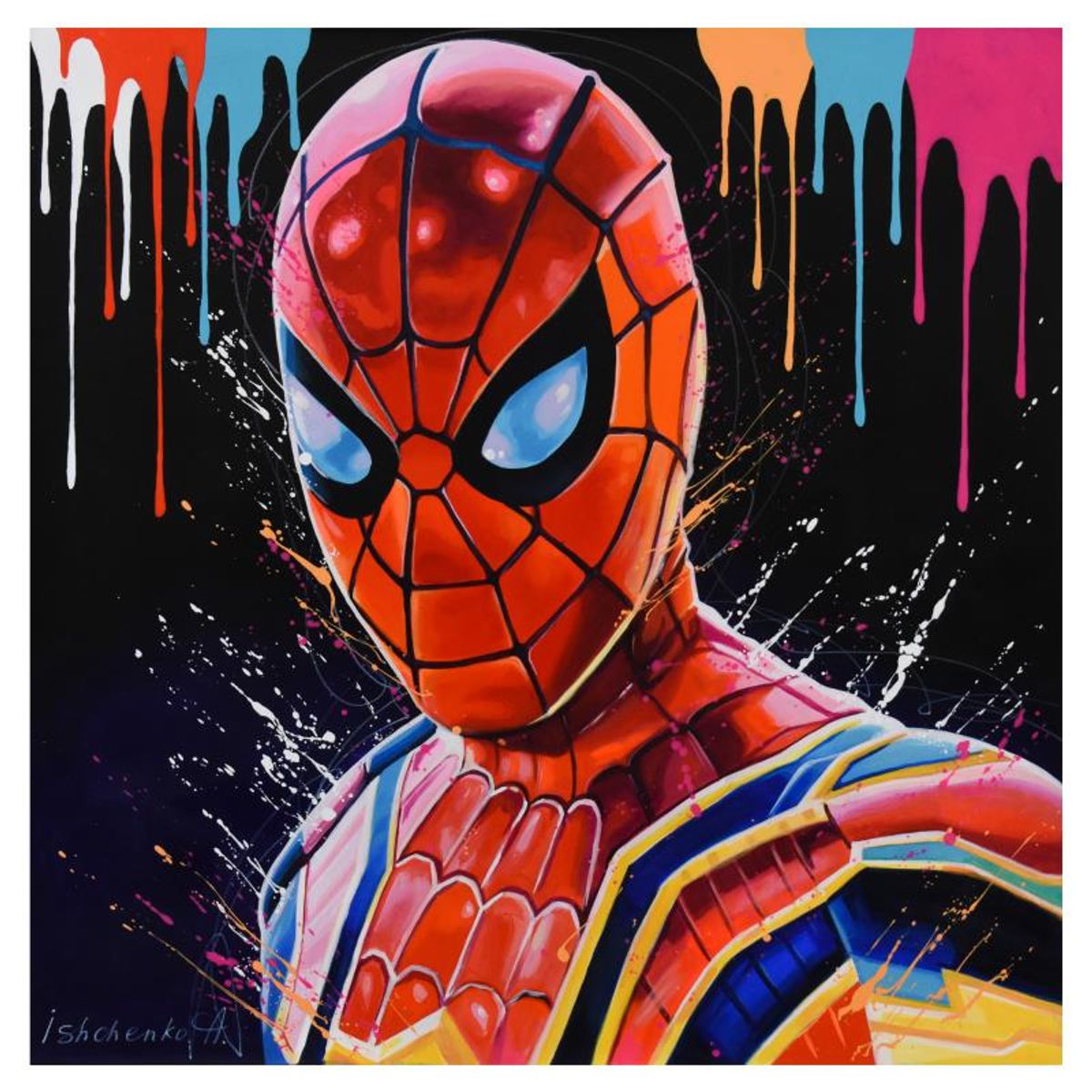 Alexander Ishchenko, "Spiderman" Original Acrylic Painting on Canvas, Hand Signed with Letter of Authenticity.