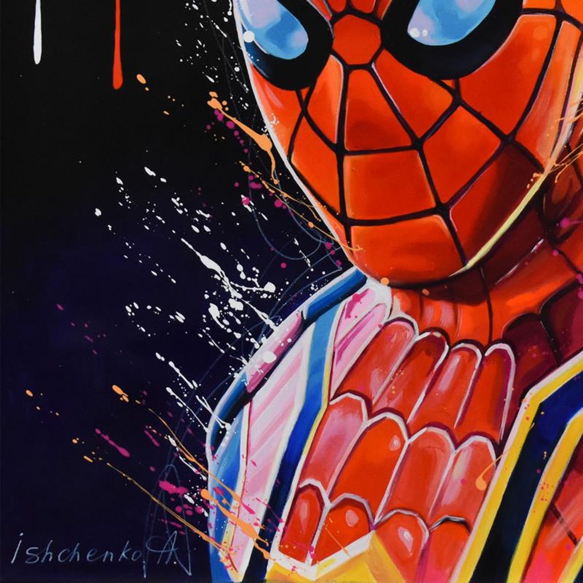 Alexander Ishchenko, "Spiderman" Original Acrylic Painting on Canvas, Hand Signed with Letter of Authenticity.