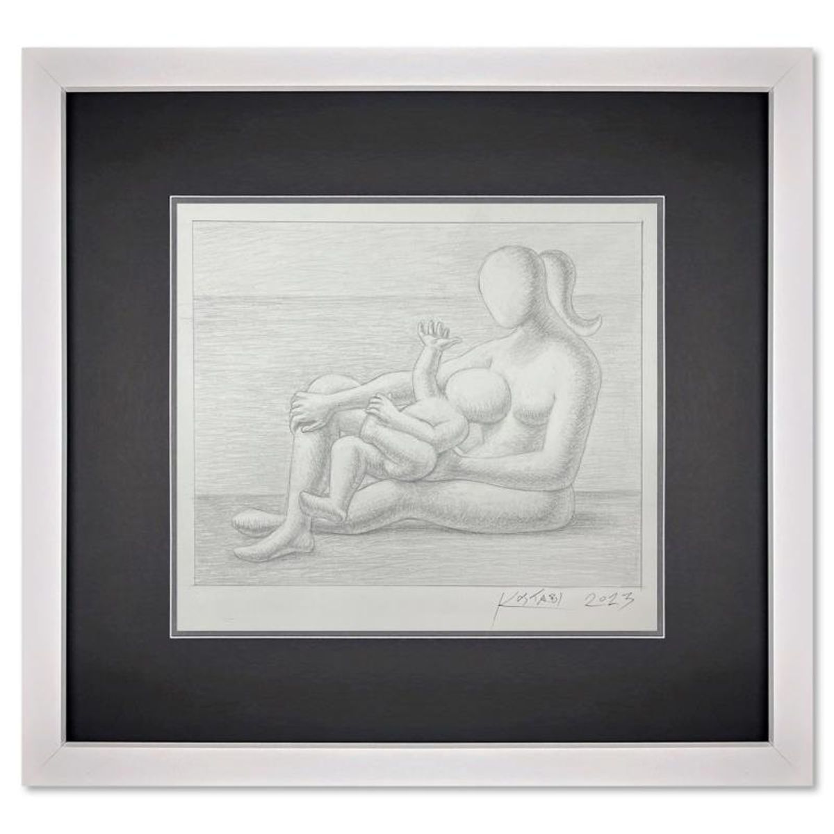 Mark Kostabi, "Nurturing Presense" Framed Original Drawing on Paper, Hand Signed with Certificate of Authenticity.