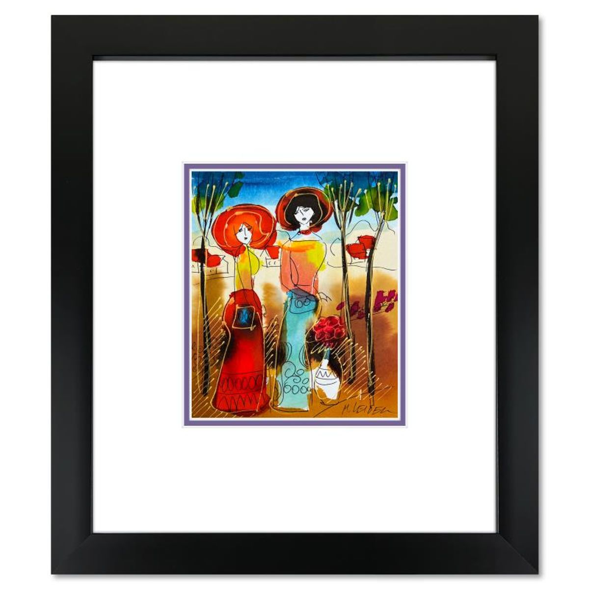 Moshe Leider, Framed Original Mixed Media Watercolor Painting, Hand Signed with Letter of Authenticity.