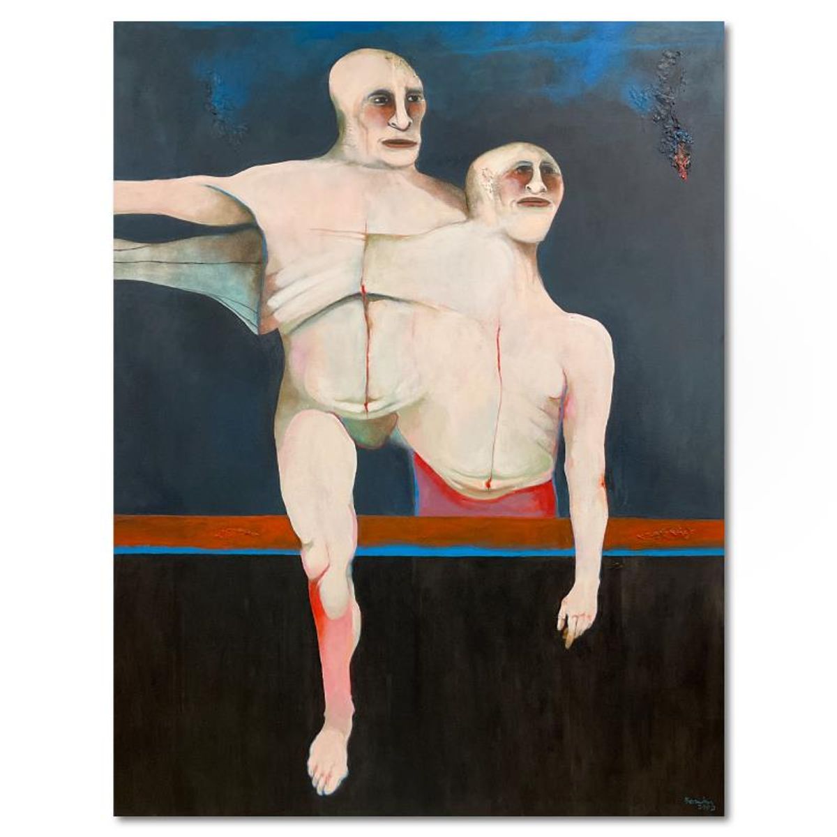 Milton Berwin (1925-2023), Original Painting on Canvas (66" x 52"), Hand Signed with Letter of Authenticity.