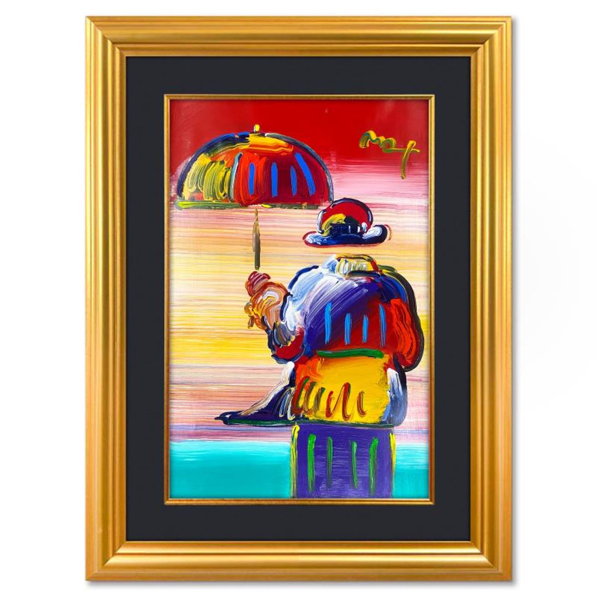 Peter Max (1937-2026), "Umbrella Man" Framed One-of-a-Kind Mixed Media, Hand Signed with Registration Number Certifying Authenticity.