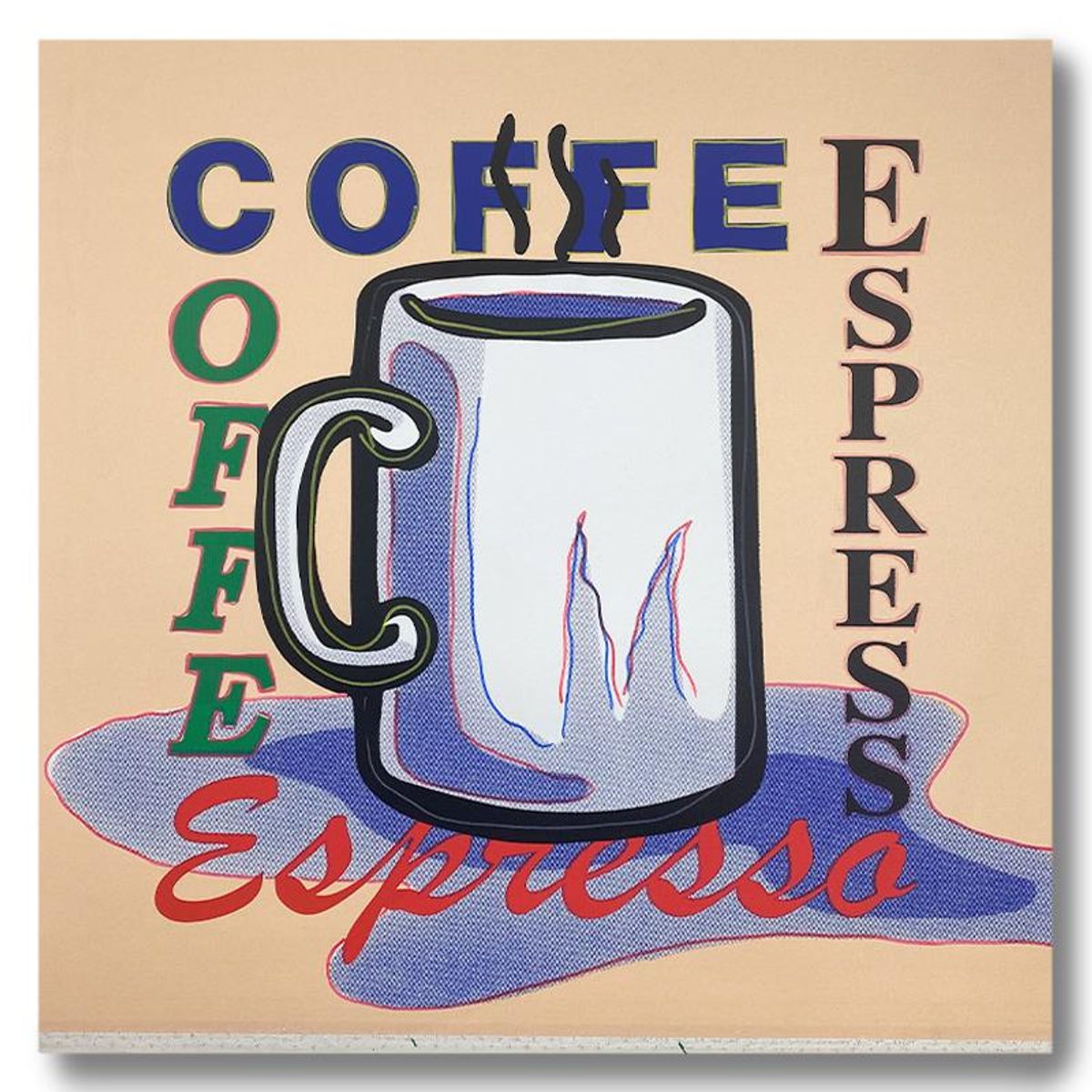 Steve Kaufman (1960-2010), "ESPRESSO" Hand Signed and Numbered Limited Edition Hand Pulled silkscreen mixed media on Canvas with LOA.