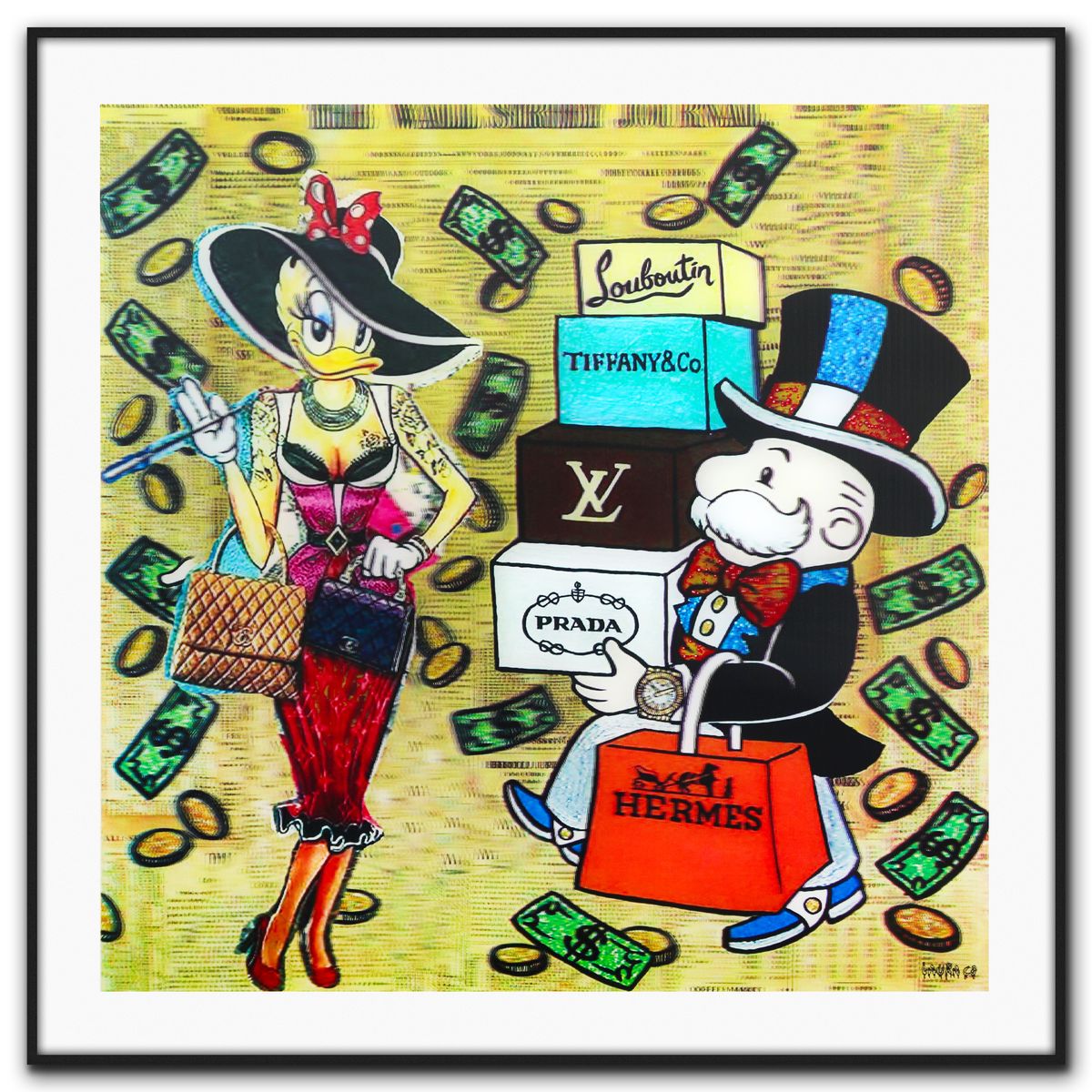 Laura Curiel- Mixed Media Lenticular "Monopoly Man and Daisy Duck"