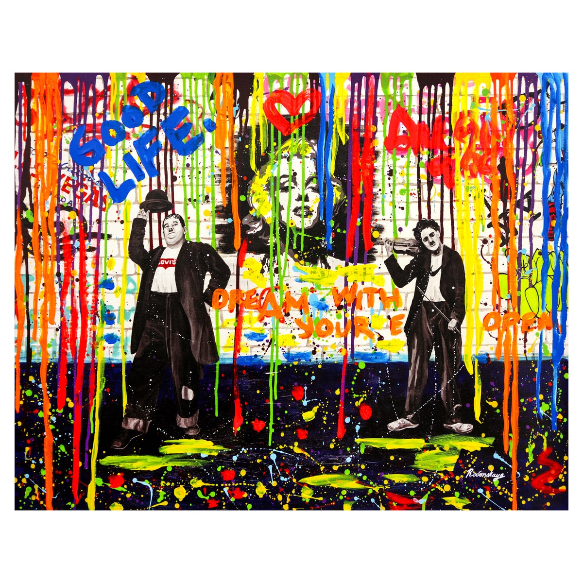 Nastya Rovenskaya- Mixed Media on Canvas "Chaplin and Hardy"